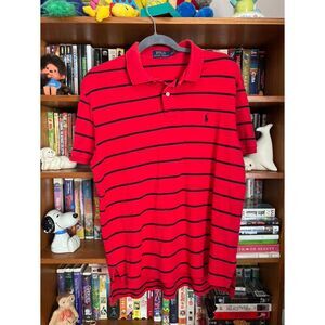 Mens polo Ralph Lauren red and black striped polo shirt Large